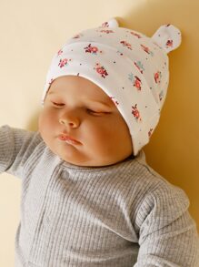 momscare 3pcs Cute Pink Rose Pattern Hats, Soft & Comfortable Bear Ear Caps, Suitable For Newborns And Infants - Adorable Baby Hats, Also Make Great Fontanel Gifts For Baby Girls