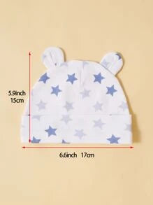 momscare 3pcs Blue Star Pattern Hats, Soft & Comfortable Bear Ear Caps, Suitable For Newborns And Infants - Adorable Baby Hats, Also Make Great Gifts For Baby Boys