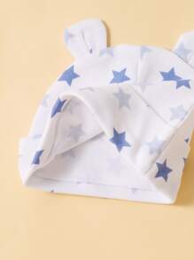 momscare 3pcs Blue Star Pattern Hats, Soft & Comfortable Bear Ear Caps, Suitable For Newborns And Infants - Adorable Baby Hats, Also Make Great Gifts For Baby Boys