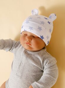 momscare 3pcs Blue Star Pattern Hats, Soft & Comfortable Bear Ear Caps, Suitable For Newborns And Infants - Adorable Baby Hats, Also Make Great Gifts For Baby Boys