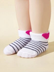 6pairs/Pack Baby Girls' Socks With Valentine's Day Heart & Bowknot Decor, Warm Plush Socks