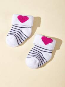 6pairs/Pack Baby Girls' Socks With Valentine's Day Heart & Bowknot Decor, Warm Plush Socks