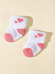 6pairs/Pack Valentine's Day Heart & Bow Decor Warm Terry Socks For Baby Girls