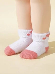 6pairs/Pack Valentine's Day Heart & Bow Decor Warm Terry Socks For Baby Girls