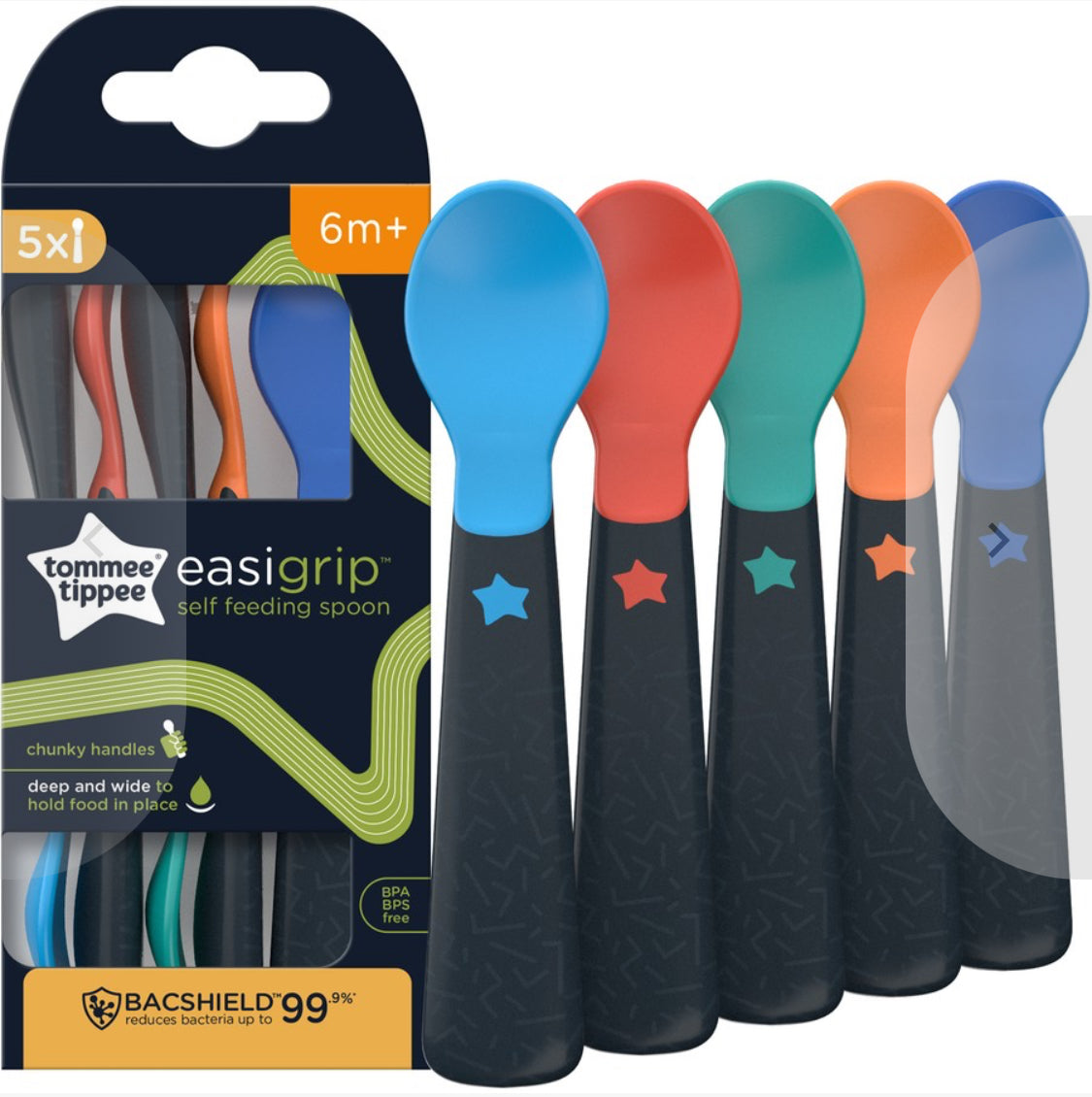 Tommee Tippee Easigrip Self-Feeding Baby Weaning Spoons 6m+ 5 Pack