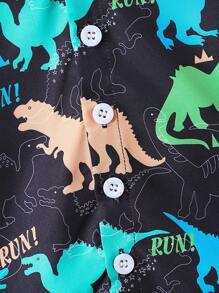 Baby Boy Casual Cartoon Dinosaur Print Short Sleeve Shirt And Shorts Set For Summer