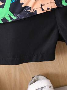 Baby Boy Casual Cartoon Dinosaur Print Short Sleeve Shirt And Shorts Set For Summer