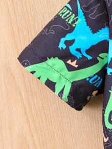 Baby Boy Casual Cartoon Dinosaur Print Short Sleeve Shirt And Shorts Set For Summer