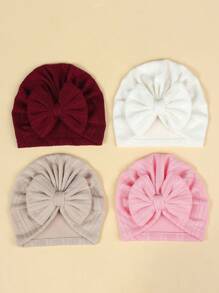4pcs/Set Baby Knotted Hat With Bow For Infant And Toddler