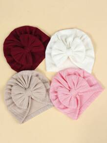 4pcs/Set Baby Knotted Hat With Bow For Infant And Toddler