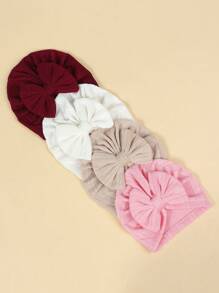 4pcs/Set Baby Knotted Hat With Bow For Infant And Toddler