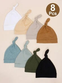 8pcs Newborn Baby Solid Color Hat Set, Suitable For 0-6 Months, Soft And Comfortable Unisex Caps Without Brim
