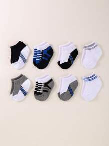 1/8/16 Pairs Baby Boy Socks, Fashion Striped Pattern, Toddler Boat Socks, Lace-Up Pattern Design, Suitable For 0-3 Years Old Baby Boys