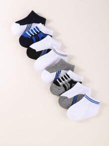 1/8/16 Pairs Baby Boy Socks, Fashion Striped Pattern, Toddler Boat Socks, Lace-Up Pattern Design, Suitable For 0-3 Years Old Baby Boys