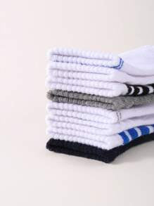 1/8/16 Pairs Baby Boy Socks, Fashion Striped Pattern, Toddler Boat Socks, Lace-Up Pattern Design, Suitable For 0-3 Years Old Baby Boys