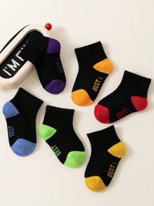 12 Pairs Kids Socks, Spring & Summer Colorful Letter Print Breathable Sports Socks For School Boys & Girls, Autumn Thin Casual Crew Socks For Toddlers, Children, Students