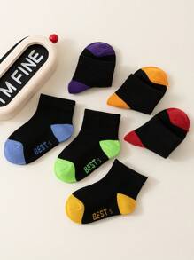 12 Pairs Kids Socks, Spring & Summer Colorful Letter Print Breathable Sports Socks For School Boys & Girls, Autumn Thin Casual Crew Socks For Toddlers, Children, Students