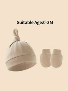 4sets Newborn Brown Series Pacifier Hat + Anti-Scratch Mittens Set, Suitable For Baby Daily Use