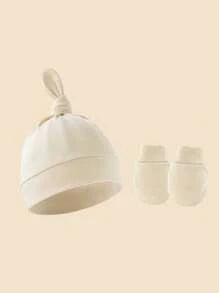 4sets Newborn Brown Series Pacifier Hat + Anti-Scratch Mittens Set, Suitable For Baby Daily Use