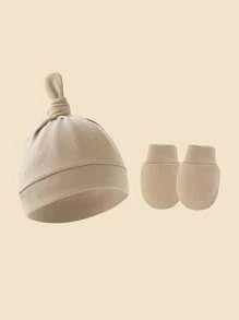 4sets Newborn Brown Series Pacifier Hat + Anti-Scratch Mittens Set, Suitable For Baby Daily Use