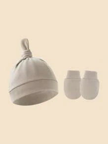 4sets Newborn Brown Series Pacifier Hat + Anti-Scratch Mittens Set, Suitable For Baby Daily Use