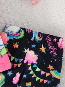 2pcs Baby Girls' Lovely Unicorn Printed Cap Sleeve T-Shirt And Long Pants Summer Outfits
