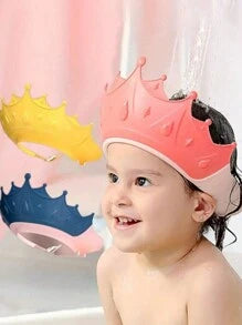1pc Crown Shaped Adjustable Elastic Baby Shower Cap, Waterproof Shampoo Bath Ion Cover, Ear/Eye Guard Design, Kid Shampoo Cap, Bath