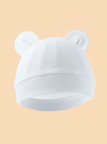 4pcs Newborn Infant Cotton Double-Ear Beanie Hat Set, Soft Knit, Simple, Breathable, Warm, Suitable For Newborn Baby Daily Wear To Head
