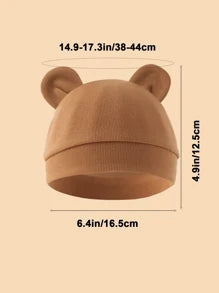 4pcs Newborn Infant Cotton Double-Ear Beanie Hat Set, Soft Knit, Simple, Breathable, Warm, Suitable For Newborn Baby Daily Wear To Head