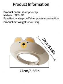 1 Piece Of Baby PP+TPE Shampoo Cap Cartoon Bear Design Shower Cap 3-Layer Waterproof Bath Ear Cap Soft And Comfortable Fit The Head Without Pinching The Skin Adjustable Size Not Suitable For Babies Under 1 Year Old