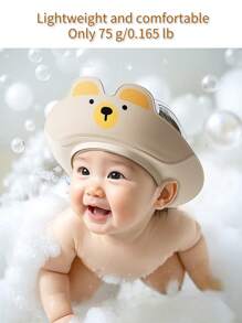 1 Piece Of Baby PP+TPE Shampoo Cap Cartoon Bear Design Shower Cap 3-Layer Waterproof Bath Ear Cap Soft And Comfortable Fit The Head Without Pinching The Skin Adjustable Size Not Suitable For Babies Under 1 Year Old