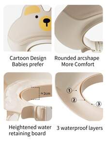 1 Piece Of Baby PP+TPE Shampoo Cap Cartoon Bear Design Shower Cap 3-Layer Waterproof Bath Ear Cap Soft And Comfortable Fit The Head Without Pinching The Skin Adjustable Size Not Suitable For Babies Under 1 Year Old
