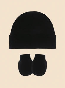 4pcs/Set Solid Color Baby Hat + Anti-Scratch Mittens Set, Suitable For Daily Wear