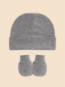 4pcs/Set Solid Color Baby Hat + Anti-Scratch Mittens Set, Suitable For Daily Wear