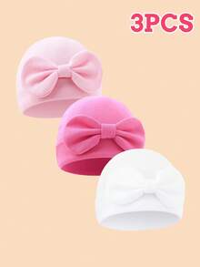 3pcs/1pc Soft & Breathable Bow Decor Newborn Baby Hospital Hat, Cute Design Suitable For Baby Boys & Girls All Seasons, Great As Gift