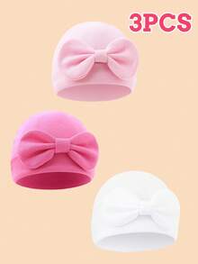 3pcs/1pc Soft & Breathable Bow Decor Newborn Baby Hospital Hat, Cute Design Suitable For Baby Boys & Girls All Seasons, Great As Gift