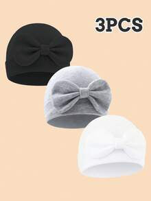3pcs/1pc Soft & Breathable Bow Decor Newborn Baby Hospital Hat, Cute Design Suitable For Baby Boys & Girls All Seasons, Great As Gift