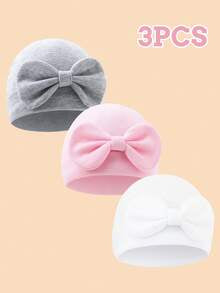 3pcs/1pc Soft & Breathable Bow Decor Newborn Baby Hospital Hat, Cute Design Suitable For Baby Boys & Girls All Seasons, Great As Gift
