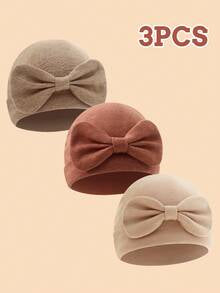 3pcs/1pc Soft & Breathable Bow Decor Newborn Baby Hospital Hat, Cute Design Suitable For Baby Boys & Girls All Seasons, Great As Gift