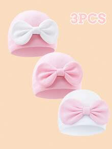 3pcs/1pc Soft & Breathable Bow Decor Newborn Baby Hospital Hat, Cute Design Suitable For Baby Boys & Girls All Seasons, Great As Gift