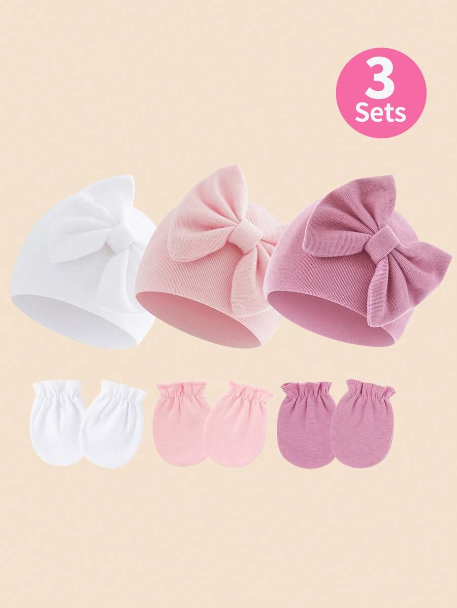 3pcs/Set Newborn Baby Bow Decor Outfit Set