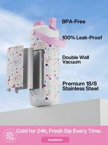 Powcan 18oz Insulated Water Bottle With 2-In-1 Straw Lid, 24 Hours Cold Retention, Leak-Proof, Stainless Steel Double Wall, Suitable For Sports, Fitness, Travel And School