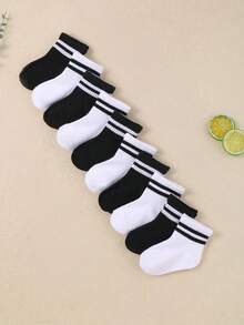 10/5 Pairs Black And White Striped Design Baby Casual Socks