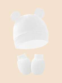 8Pcs Baby Girls Cute Bear Ear Newborn Hat & Mittens Soft Stretchy Baby Gift For Pregnant Girl, Ideal For Hospital & Daily Use 0-6M