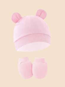 8Pcs Baby Girls Cute Bear Ear Newborn Hat & Mittens Soft Stretchy Baby Gift For Pregnant Girl, Ideal For Hospital & Daily Use 0-6M