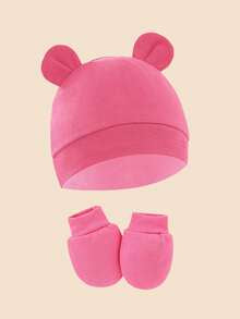 8Pcs Baby Girls Cute Bear Ear Newborn Hat & Mittens Soft Stretchy Baby Gift For Pregnant Girl, Ideal For Hospital & Daily Use 0-6M
