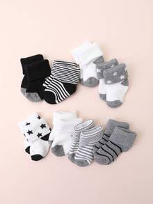 8 Pairs Baby Socks, Solid Color & Striped Mid-Calf Socks, Suitable For Daily Wear