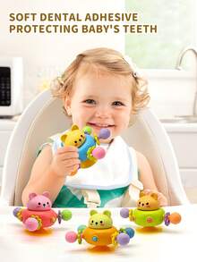 Baby Teether Cute Bear Spinning Toy, Manhattan Baby Sensory Gripping Ball Toy, Montessori Learning And Development Toys, Suction Cup Spinning, Designed For Newborns, Soothing Teether, Soothes Baby's Emotions, Promotes Motor And Cognitive Development, Suitable For Newborns 0-3 Years Old, For Both Male And Female Babies (Accessory Colors Randomized), Suitable For Back-To-School Season, Halloween, Christmas