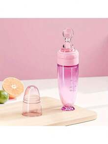 New 90ml/3OZ Colorful Silicone Baby Bottle, Porridge Bottle With Soft Silicone Feeding Spoon, Suction Cup And Dust Cover, Soft Squeeze Feeding Bottle
