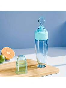 New 90ml/3OZ Colorful Silicone Baby Bottle, Porridge Bottle With Soft Silicone Feeding Spoon, Suction Cup And Dust Cover, Soft Squeeze Feeding Bottle